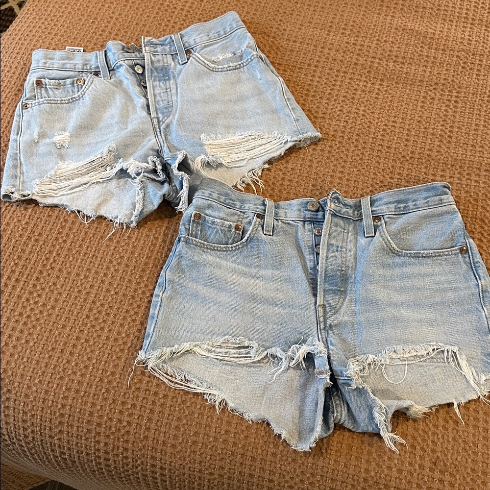 Distressed Light Blue Denim Shorts